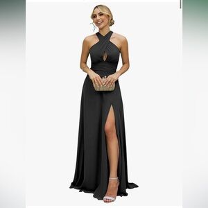 Elegant Black Halter cross back Maxi Dress